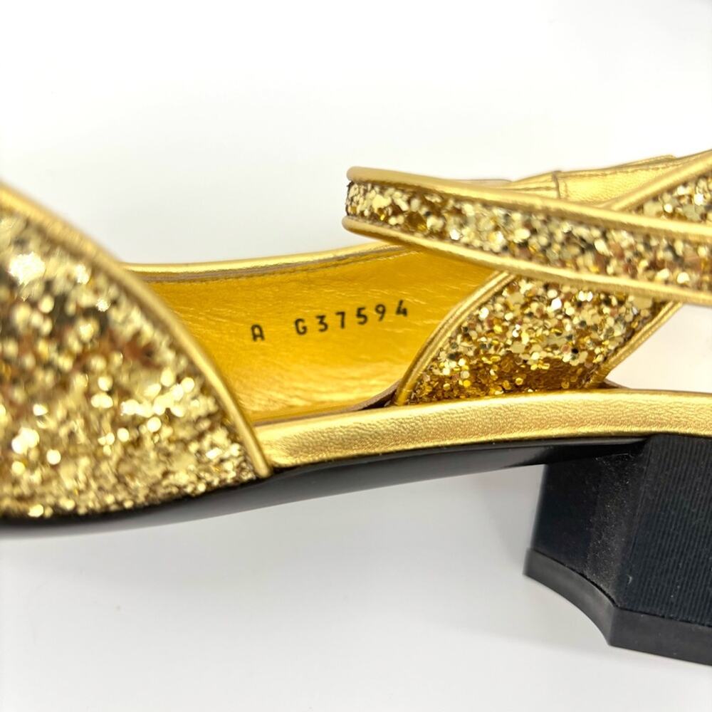 Chanel CC Logo Glitter and Grosgrain Cap Toe Slingback Platform Heel Pumps 37 - Picture 10 of 10